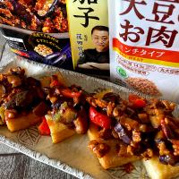 大豆のお肉で絹揚げ麻婆茄子乗せ✨
